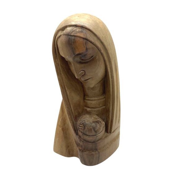Vintage Vikinca Ecuador Hand Carved Wooden Madonna Child Mother Baby Art Deco 9" - Picture 1 of 4